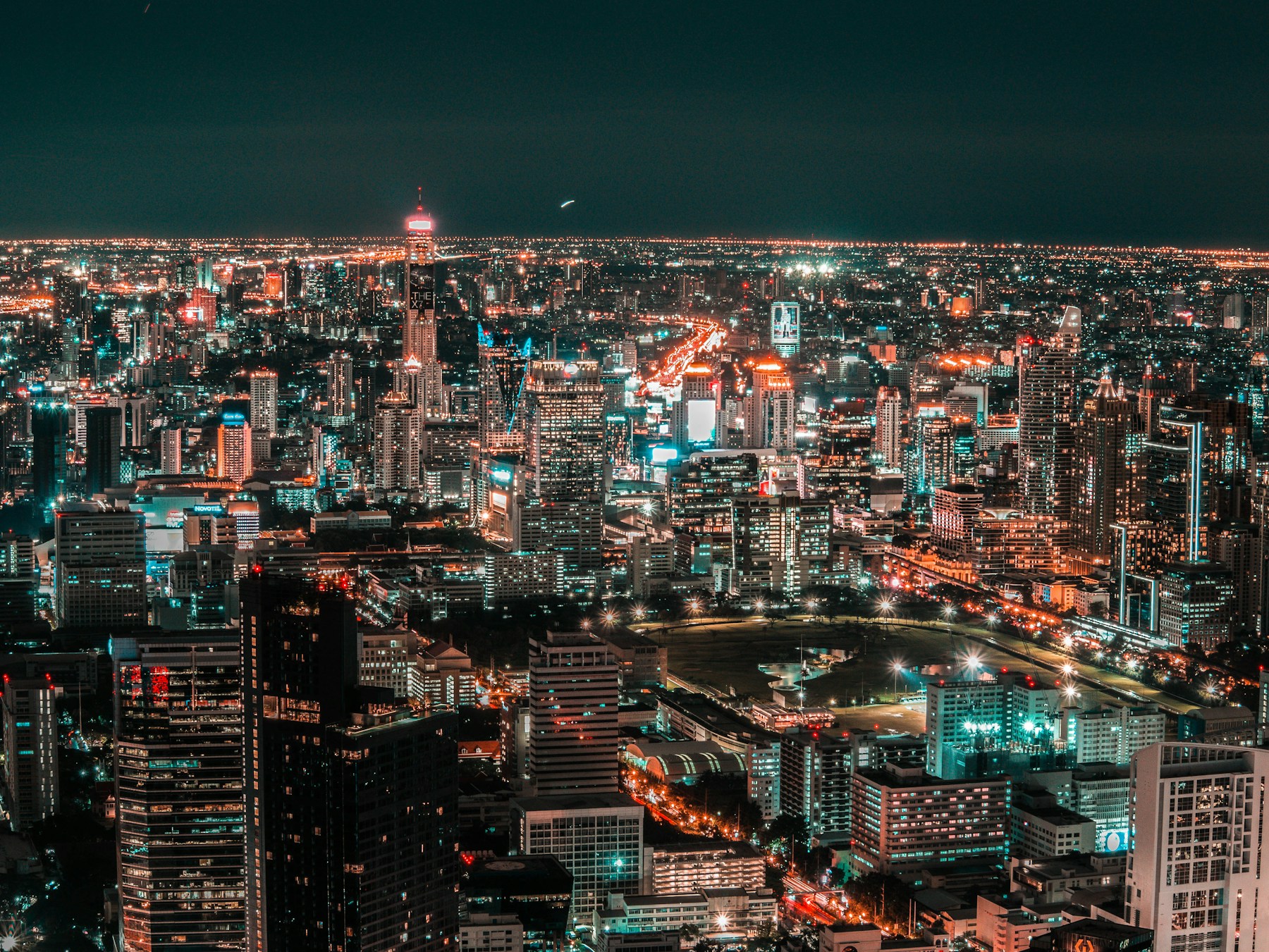 Bangkok skyline illuminated at night